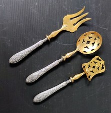 3 COUVERT A MIGNARDISES ARGENT PLAQUE DORE STYLE LOUIS XVI ANCIEN