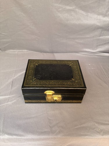 Boîte bijoux cuir noir doré - bijoux,