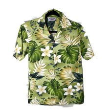 Chemise Aloha Hawaiian Pacific Legend Petite Fleurs Plumeria Feuilles Vertes