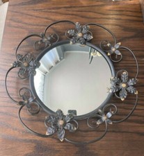Vintage black round mirror metal with flowers 15*15''