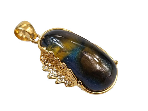 Grand pendentif ambre bleu - pendentif, en