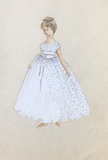 Dessin Vintage Original MODE Enfant Robe Demoiselle d'Honneur Mariage XXe #13