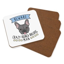 Attention Fou Bouledogue Français Homme dessous de Verre Set 4 - Drôle Dog Chiot