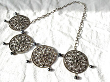 COLLIER MARCASSITE VINTAGE PERLES ANCIEN MEDAILLON ROSACES FLEUR ART DECO