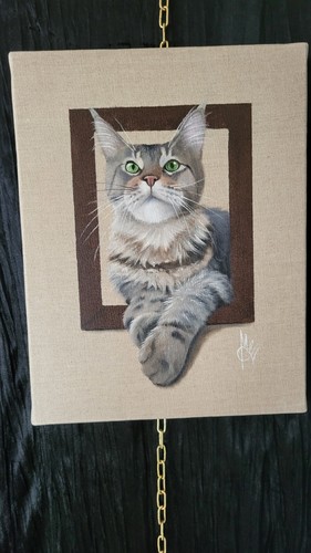 Chat tableau huile - huile, toile