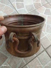 Très Jolie Chaudron Cuivre  Avec Anses Décoratives En Fer Forgées 19cm H15