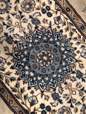 Tapis Persan Naïn-Royal (certificat d’origine) fait main, laine/soie 77x384cm