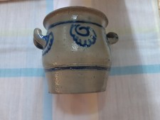 Ancien grand pot/saloir en grès vernis Alsacien - Bleu et gris
