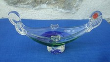 V59 Gondole Verre Venise Murano Cendrier Vert Fluo & Bleu Vintage 