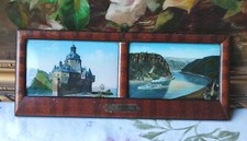 ANCIEN CADRE SOUVENIR DU RHIN 2 VUES DIE PFALZ/LORELEIFELSEN
