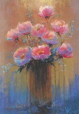joli bouquet de fleurs dans un vase ,dessin original А4 pastel moderne