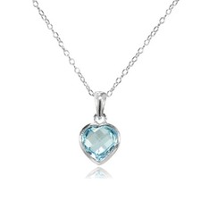 Argent Sterling Topaze Bleu 8mm Biseau- Ensemble Pendentif Coeur Collier
