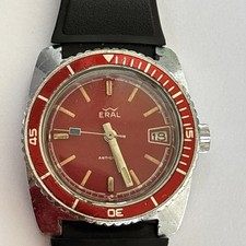 Montre de PLONGÉE automatique Vintage ERAL mini submarine 1970  rouge 33 mm TBE