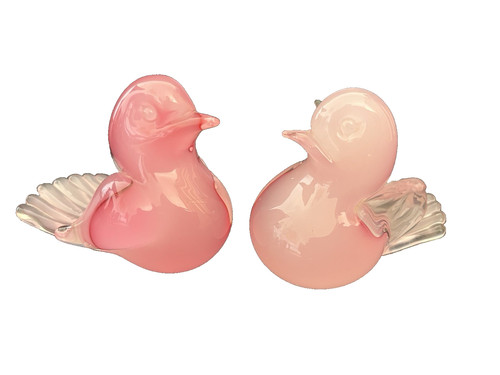 Paire oiseaux verre rose - oiseaux, en