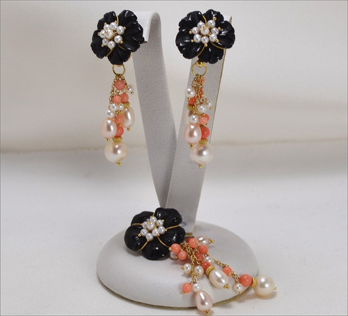 Parure fleurs onyx 20 - kt,