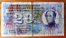 SUISSE BILLET DE 20 FRANCS 1965 SERIE 43I BANQUE NATIONALE SUISSE SVIZZERA