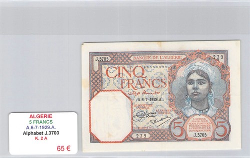 Algérie francs 7 1929 - francs, 6.7.1929