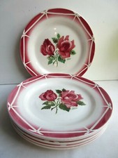 6 Assiettes à dessert CIBON Art Déco modèle Roses rouges de Digoin Sarreguemines