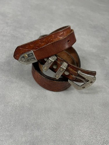 Ceinture cuir marron motifs