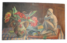 Tableau de HENRI PORTAL 1890- 1982 nature morte Huile sur toile 59cm x 35cm