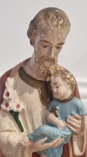 Statue religieuse ancienne en plâtre de Saint Joseph Avec L'enfant Jesus Christ 