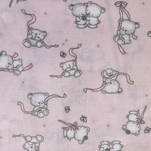 Tissu coton ourson - tissu, rose