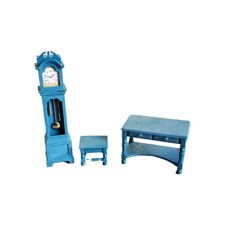 Mobilier Poupée Glady Vintage 80s - Horloge Bureau Meuble Miniature Bleu