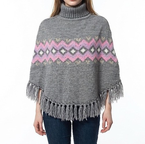 Poncho tricoté avec - , col