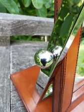 MIROIR MÉTAL CHROMÉ INCLINABLE GAINÉ CUIR PIQUÉ SELLIER ART-DÉCO !