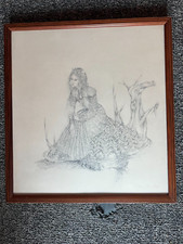 tbleau dessin femme arbre mort signé THERESE PARIS 1964 dans cadre  37 x 40 cm