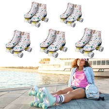 Double Row 4 Wheel Roller Skates White Graffiti Roller Skates Skating Shoes For