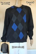 JOLI PULL DE MARQUE @ CARGO @ A LOSANGES RAYE AU DOS T L 100 % COTTON  NEUF