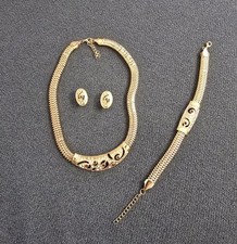 Parure dore 3 pièces collier bracelet et boucles d'oreilles mariage soiree