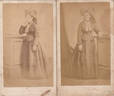 COSTUME COIFFE REGIONAL AUVERGNE ISSOIRE TOULOT LAROCHE vers 1870 2 X PHOTO CDV