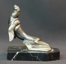 B sculpture 1920 art nouveau Hippolyte Moreau phoque marbre métal 13cm830g déco