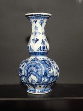 Vase Vintage Delft Bleu Porcelaine Décor Floral Bleu Cobalt Peint À La Main