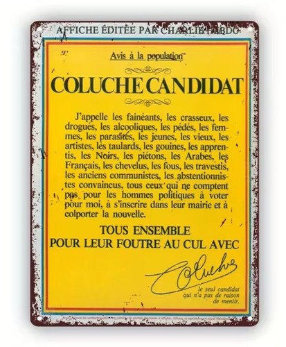 Plaque murale coluche candidat - plaque,