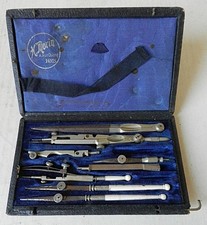 Important Coffret Ancien Ensemble Compas H. MORIN PARIS * Manches en Os