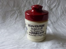 ANCIEN MOUTARDIER PUBLICITAIRE MOUTARDE PARIZOT DIJON EN OPALINE ET PLASTIQUE