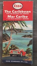 ancienne carte routière US ESSO The CARIBBEAN with the BAHAMAS and BERMUDA  1956
