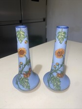 2 Anciens Vases Soliflores  pate de verre signé Sèvres peint en relief à la main