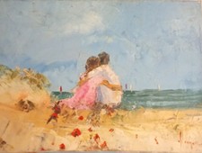 Tableau Huile sur Toile 30 x 40 cm de LES AMANTS FACE A LA MER Dominique Kleiner