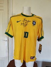 Rare Maillot football Brésil Nike brodé #10 1998 Taille L Autographe Pelé new