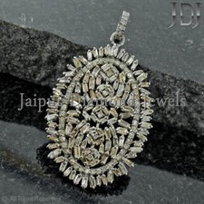Naturel Diamants Baguette 925 Argent Sterling Victorien Bijou Handmade Pendentif