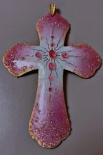 Ancienne grande croix émaux Limoges pendentif