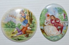 -2 Petites plaques PORCELAINE de LIMOGES Marquis Marquise de petit coffret bijou