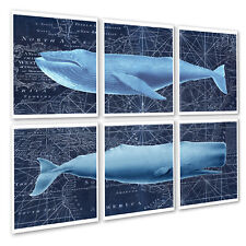 Baleine Mural Art 6 Pièce sans Cadre Mural Art Bleu Marine Nautique Décor
