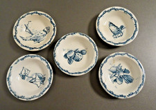 Lot 5 ASSIETTES CREUSES bleu DINETTE poupée CHOISY LE ROI fruits oiseaux 1920 BE