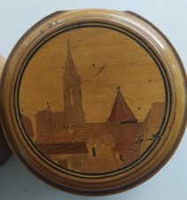 bonbonnière boite a bijoux ancienne bois tourné marqueterie Spindler Strasbourg
