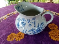 Broc de Toilette Faience de Longchamp Modèle Small Bird Décor Floral Oiseau Bleu